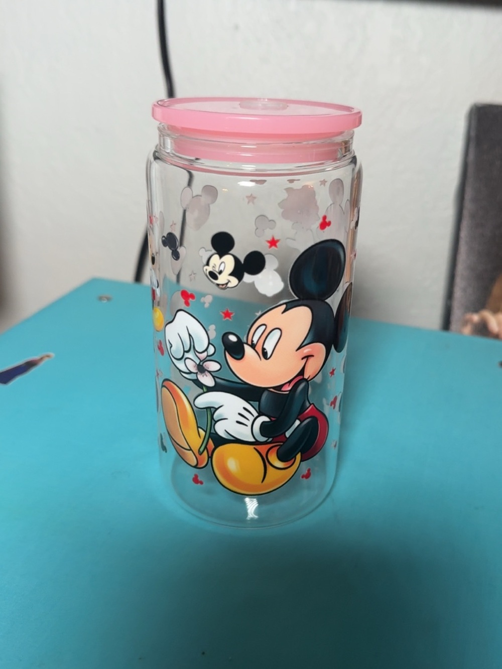 Disney Mickey Mouse Clear Glass Jar with Pink Lid
